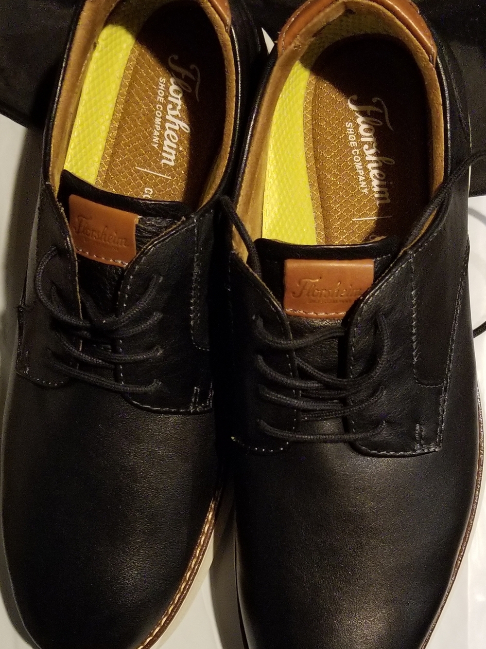 Florsheim Black Leather Derby Shoes with Brown Tongue Detail